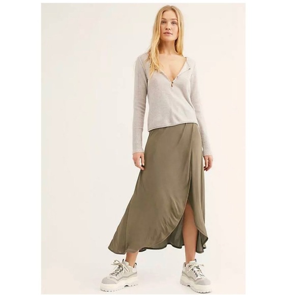 [Free People] Olive Green Faux Wrap Skirt